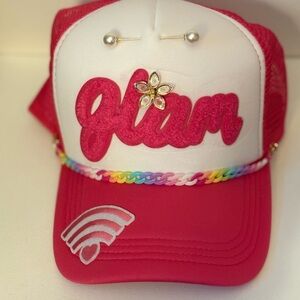 Custom made Pink and White Glam Cap with Rainbow Band